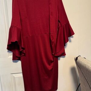 Red bell ruffle sleeve Dress sz XXL